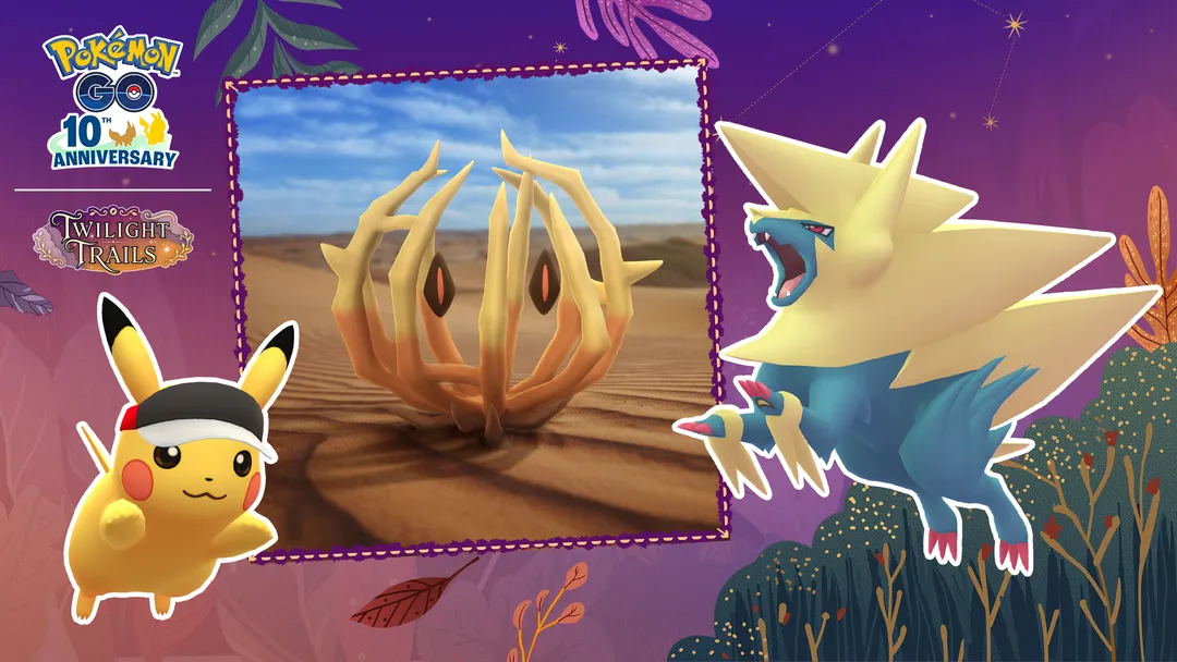 Fall Marathon: Buddy Trek official artwork showing Bramblin, Mega Manectric, and Pikachu wearing a marathon visor