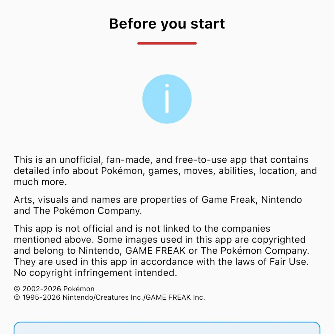 Pokémon fan app screenshot showing official artwork