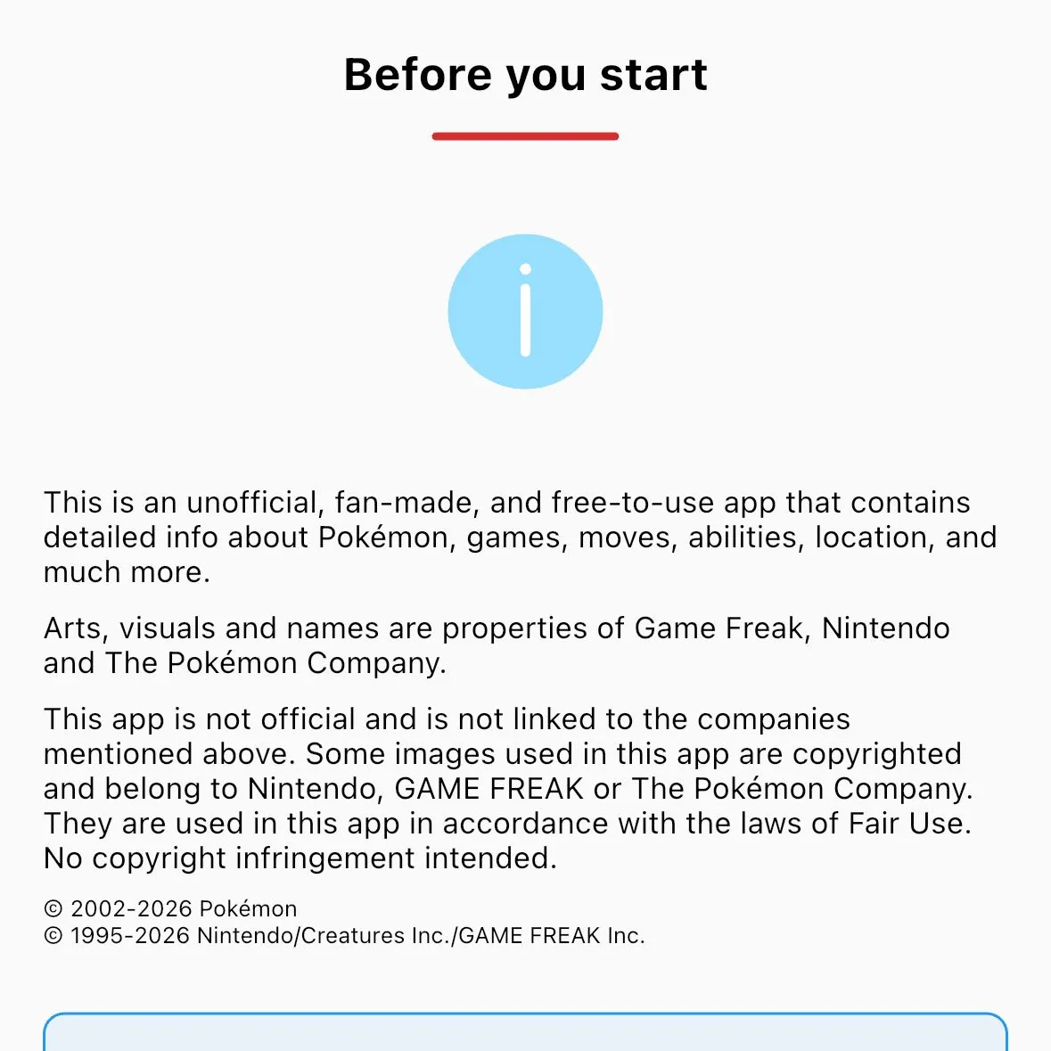 Pokémon fan app screenshot showing official artwork