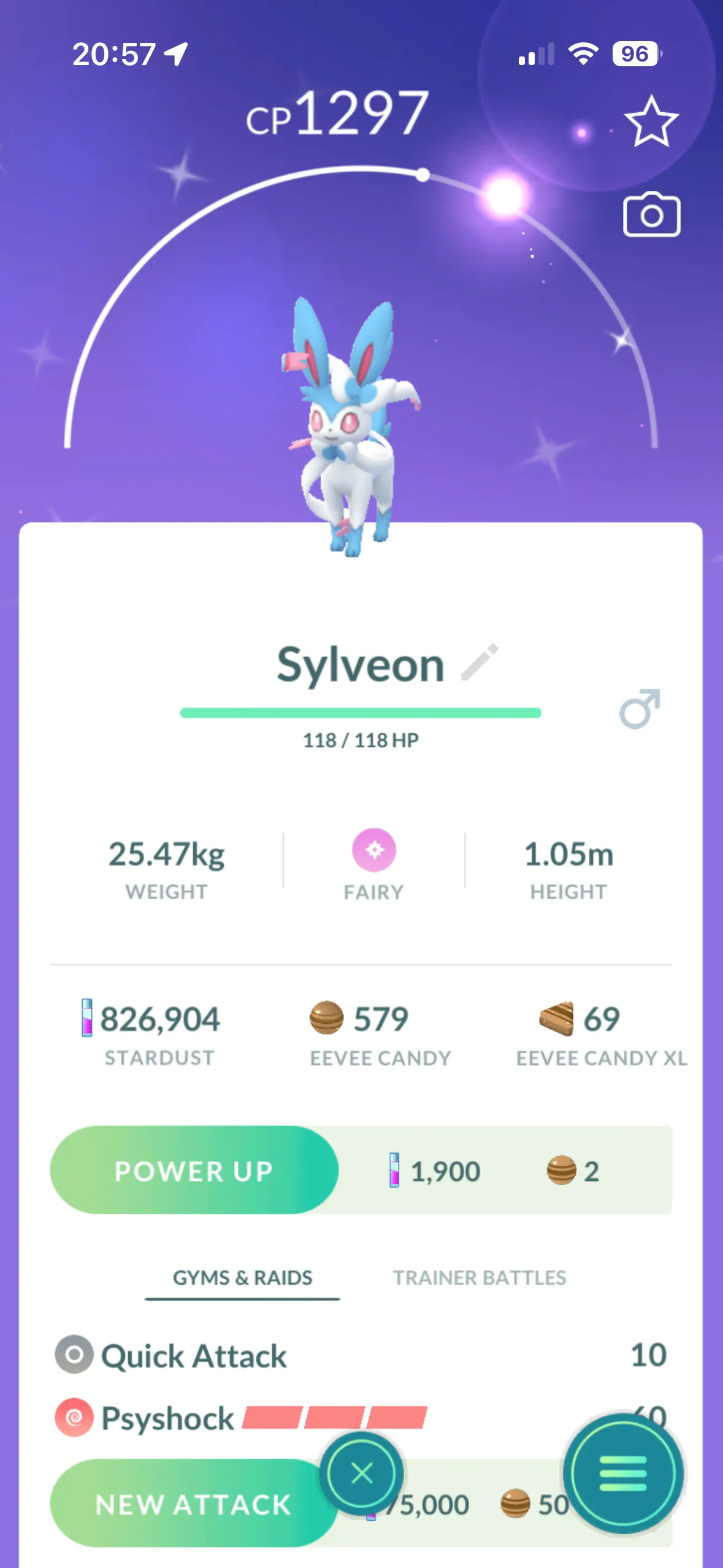 Evolving Eevee into Sylveon using buddy hearts